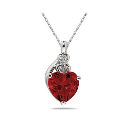 Garnet & Diamond Heart Pendant in White Gold