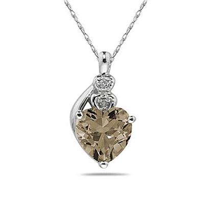 Smokey Quartz & Diamond Heart Pendant in White Gold