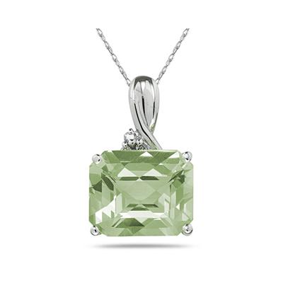 7.60 Carat Emerald Cut Green Amethyst & Diamond Pendant in White Gold