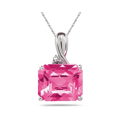 7.60CT Emerald Cut Pink Topaz & Diamond Pendant in White Gold