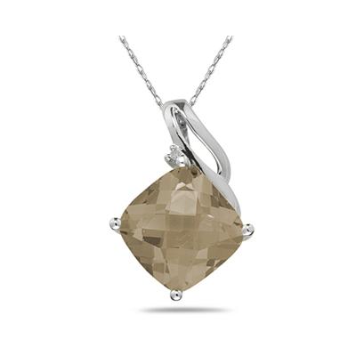 Smokey Quartz & Diamond Swirl Pendant in 14K White Gold