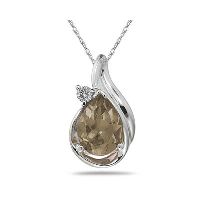 Pear Shaped Smokey Quartz and Diamond Raindrop Pendant in White Gold