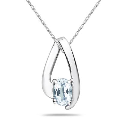 Aquamarine Loop Pendant Necklace 10K White Gold