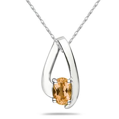 Citrine Loop Pendant Necklace 10K White Gold