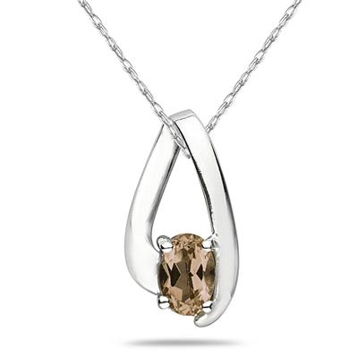 Smokey Quartz Loop Pendant Necklace 10K White Gold