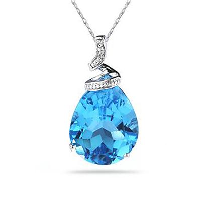 10.25 Carat Pear Shaped Blue Topaz & Diamond Pendant in 10K White Gold