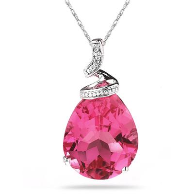 10.25ct Pear Shaped Pink Topaz & Diamond Pendant in 10K White Gold