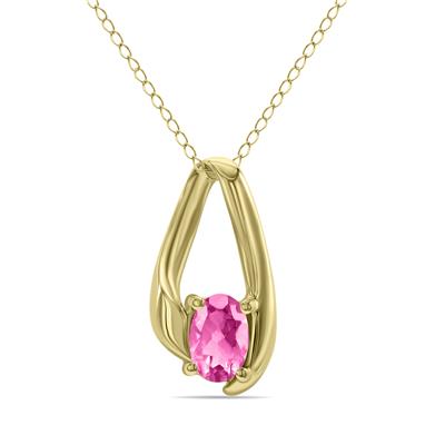 Pink Topaz Loop Pendant Necklace 10K Yellow Gold