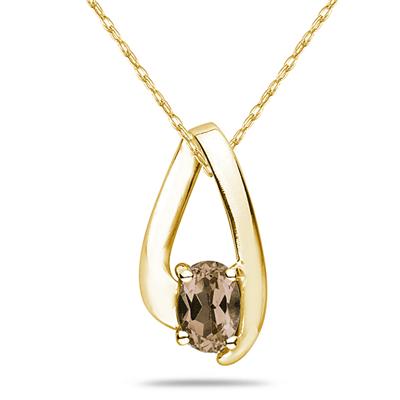 Smokey Quartz Loop Pendant Necklace 10K Yellow Gold