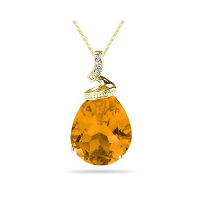 10.25ct Pear Shaped Citrine & Diamond Pendant in 10K Yellow Gold
