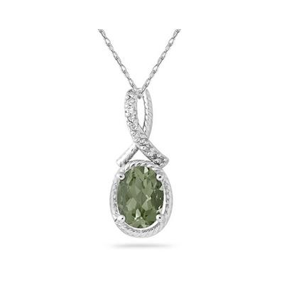 Oval Shape Green Amethyst and Diamond Pendant in 10K White Gold