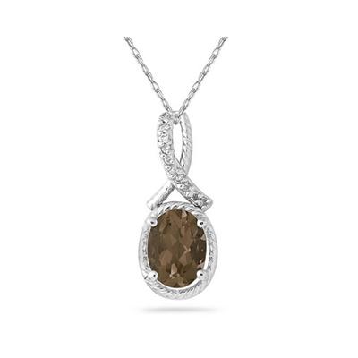 Oval Shape Smokey Quartz and Diamond Pendant in 10K White Gold