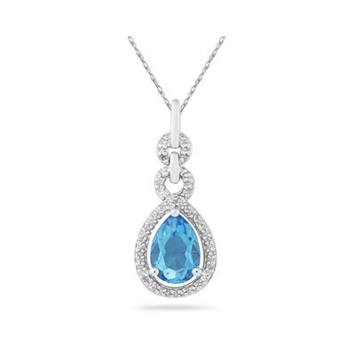 Pear Shape Blue Topaz and Diamond Pendant in 10K White Gold