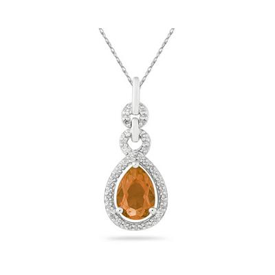 Pear Shape Citrine and Diamond Pendant in 10K White Gold