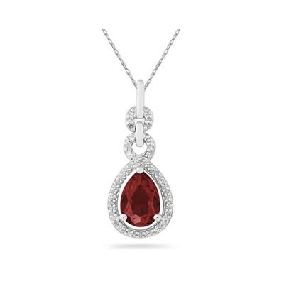 Pear Shape Garnet and Diamond Pendant in 10K White Gold