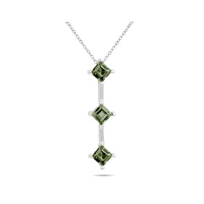 1.35ctw Three Green Amethyst Drop Pendant in White Gold