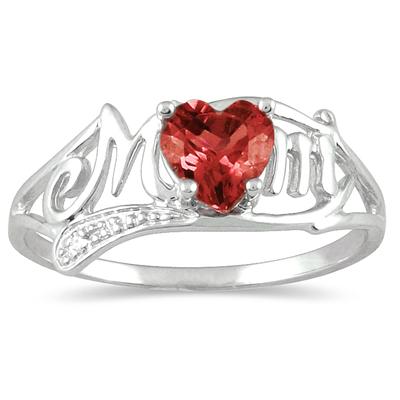 Garnet and Diamond Heart Shaped MOM Ring
