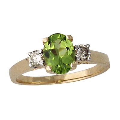Peridot and Diamond Three Stone Ring 14K Yellow Gold