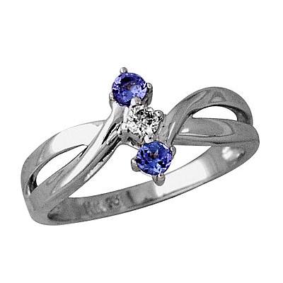 Three Stone Tanzanite and Diamond Ring in 14kt White Gold