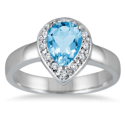 1.40 Carat Blue Topaz and Diamond Ring in .925 Sterling Silver