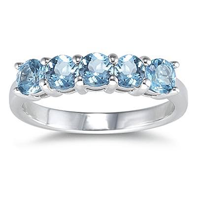 5 Stone Blue Topaz Ring 14K White Gold