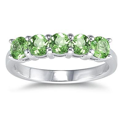 5 Stone Peridot Ring 14k White Gold