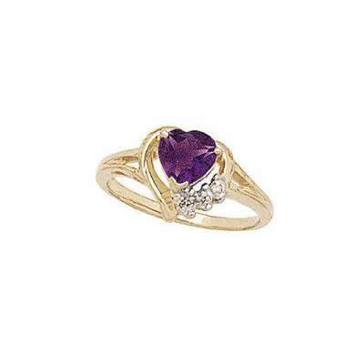 Heart-shaped Amethyst & Diamond Heart Ring 10k Yellow Gold