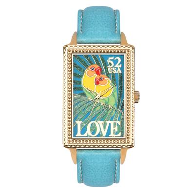 Postal Service Collection "Love Birds" Watch with Blue Leather Strap