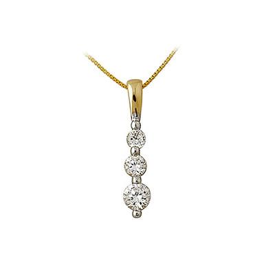.50CTW Three Stone Diamond Drop Pendant 14K Yellow Gold
