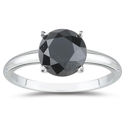 1.50 Carat Round Black Diamond Solitaire Ring in 14k White Gold