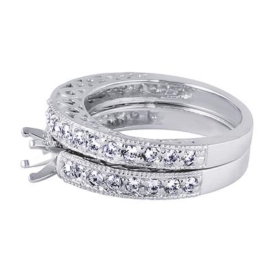 Antique Engraved Diamond Bridal Set in Platinum