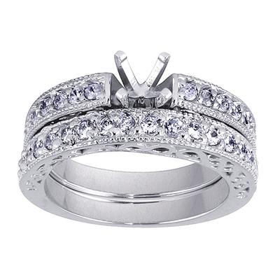 Antique Engraved Diamond Bridal Set in Platinum