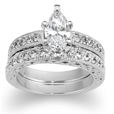 Antique Engraved Diamond Bridal Set in Platinum