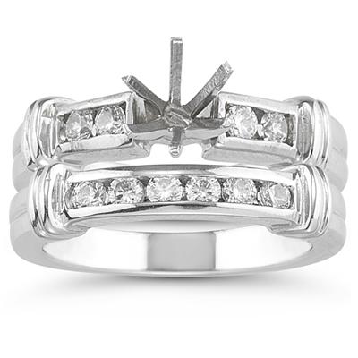 14k White Gold Diamond Engagement Ring with Matching Band