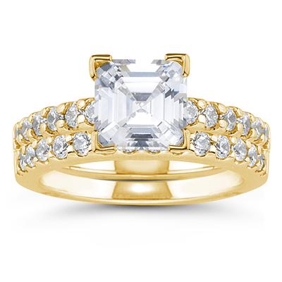 14k Yellow Gold Prong Set Diamond Engagement Ring with Matching Band