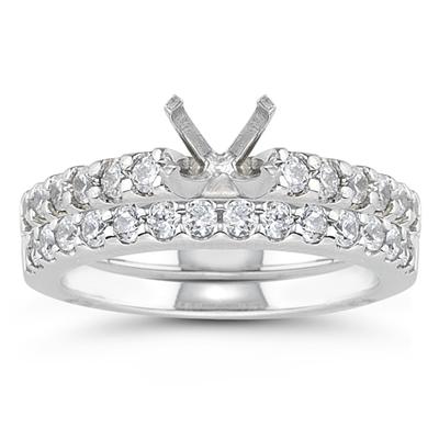 18k White Gold Prong Set Diamond Engagement Ring with Matching Band