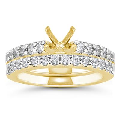 18k Yellow Gold Prong Set Diamond Engagement Ring with Matching Band