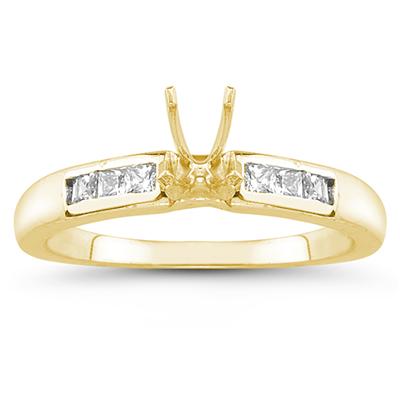 14k Yellow Gold Channel Set Princess Engagement Ring with Matching Band