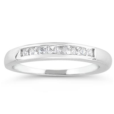 18k White Gold Channel Set Princess Engagement Ring with Matching Band