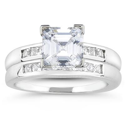 Platinum Channel Set Princess Engagement Ring with Matching Band