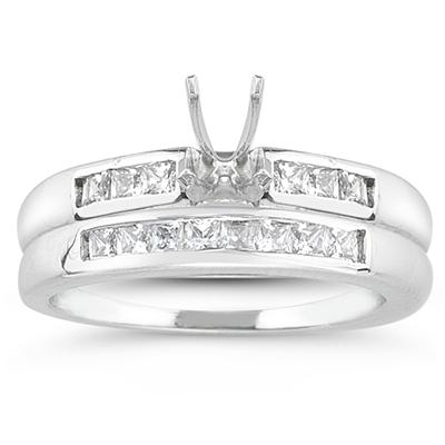 Platinum Channel Set Princess Engagement Ring with Matching Band