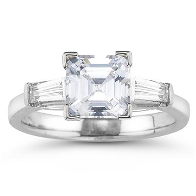 14k White Gold Diamond Baguette Engagement Ring Setting