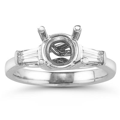 14k White Gold Diamond Baguette Engagement Ring Setting