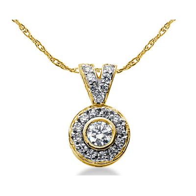 Bezal Set Round diamond with side stone Pendant Setting in 14K Yellow Gold