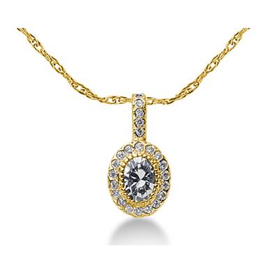 Prong Set Oval diamond with side stone Pendant Setting in 14K Yellow Gold