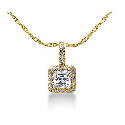 Prong Set Princess diamond with side stone Pendant Setting in 14K Yellow Gold