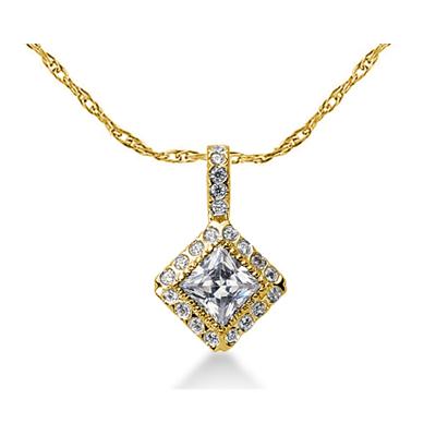Prong Set Princess diamond with side stone Pendant Setting in 14K Yellow Gold