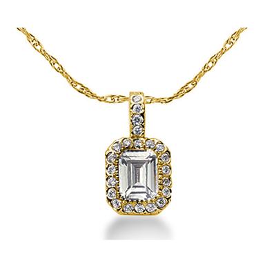 Prong Set Emerald diamond with side stone Pendant Setting in 14K Yellow Gold