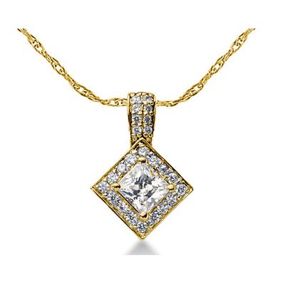 Prong Set Princess diamond with side stone Pendant Setting in 14K Yellow Gold