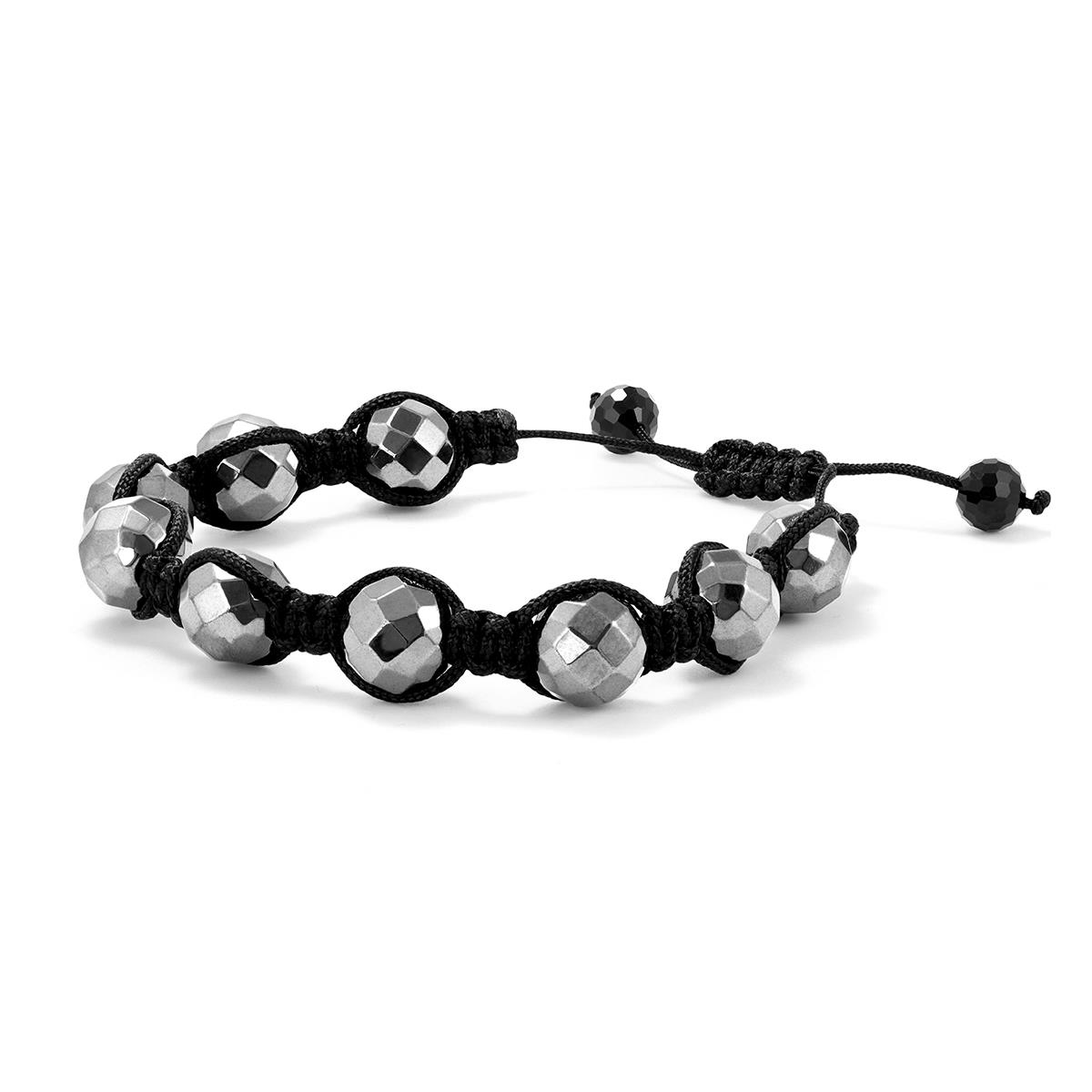 Men's Black Shamballa Bracelet with Adjustable Black Nylon Thread